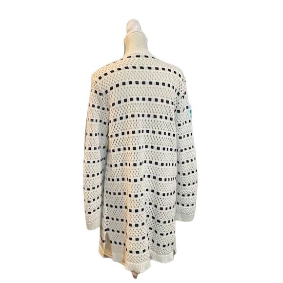 Mia & Tess cream and navy long cardigan with open weave EUC size medium - Picture 2 of 9